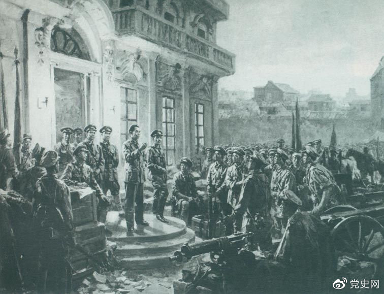1927年8月1日，南昌起義爆發(fā),標(biāo)志著中國(guó)共產(chǎn)黨獨(dú)立領(lǐng)導(dǎo)革命戰(zhàn)爭(zhēng)、創(chuàng)建人民軍隊(duì)和武裝奪取政權(quán)的開端，開啟了中國(guó)革命新紀(jì)元。這是《八一起義》油畫。